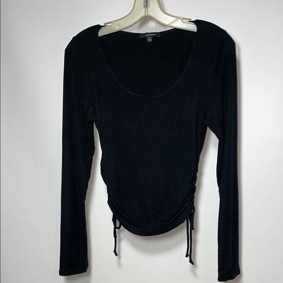 Ambiance Black Fitted Ruched long sleeve top - Picture 1 of 7